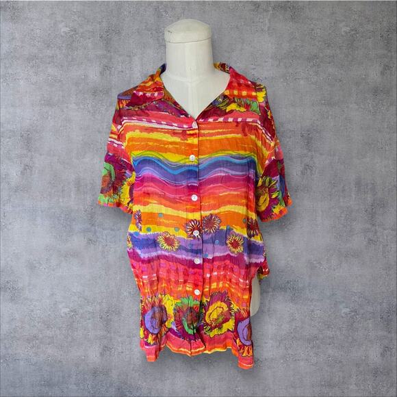 Vintage Phool Sunflower Button Up Blouse Shirt Small - Picture 2 of 4